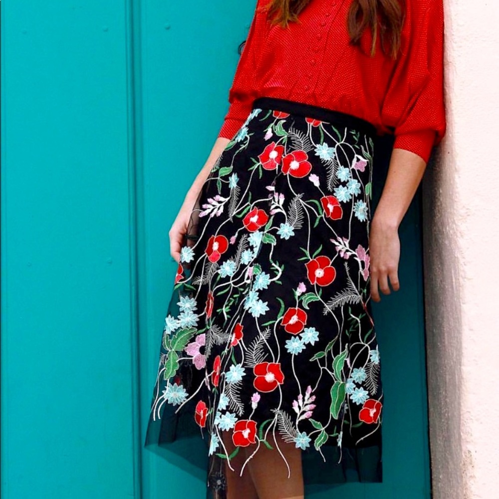 Anthropologie Eva Franco Poppy Embroidered Skirt